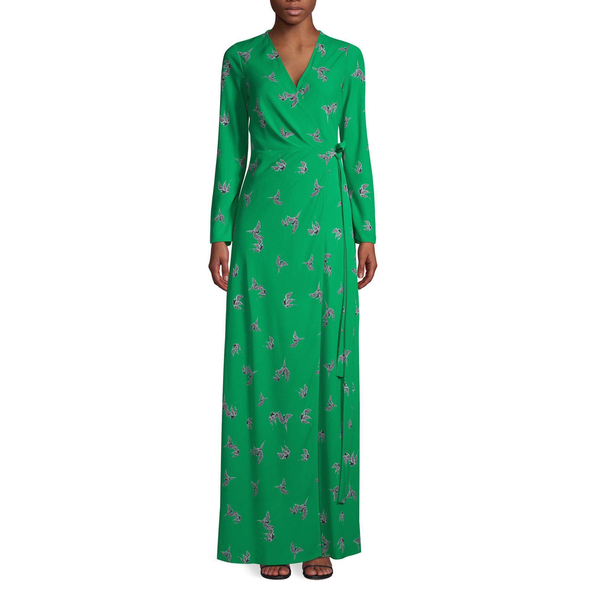 Diane von Furstenberg Bird-print Maxi Wrap Dress in Green | Lyst