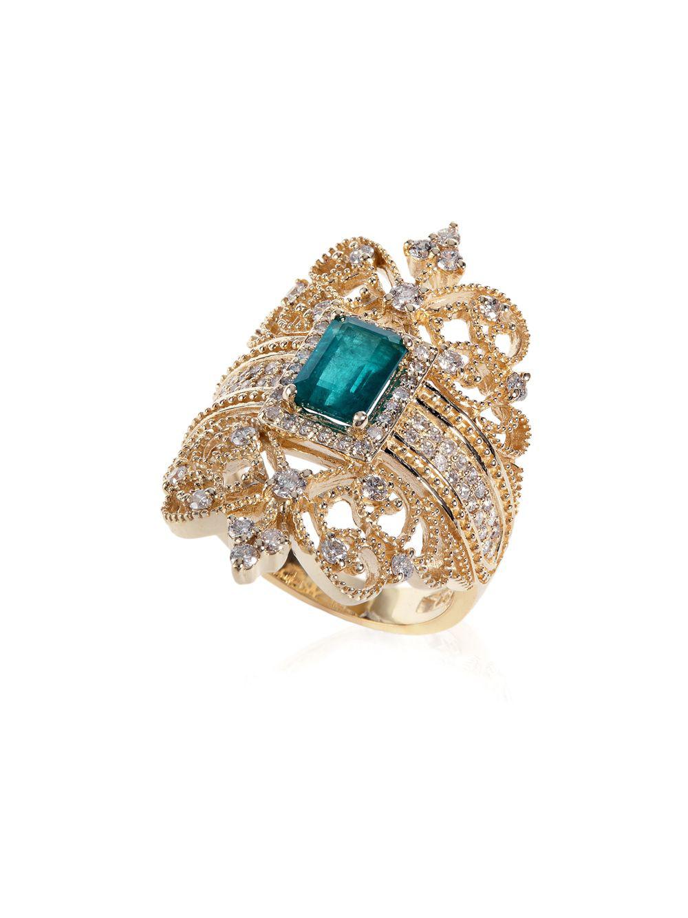クーポン利用 efffy エフィー レディース リング アクセサリー Brasilica by EFFYreg; Emerald (1-3/8 ct.  and Diamond (1/4 ct. Ring in 14k Gold 通販
