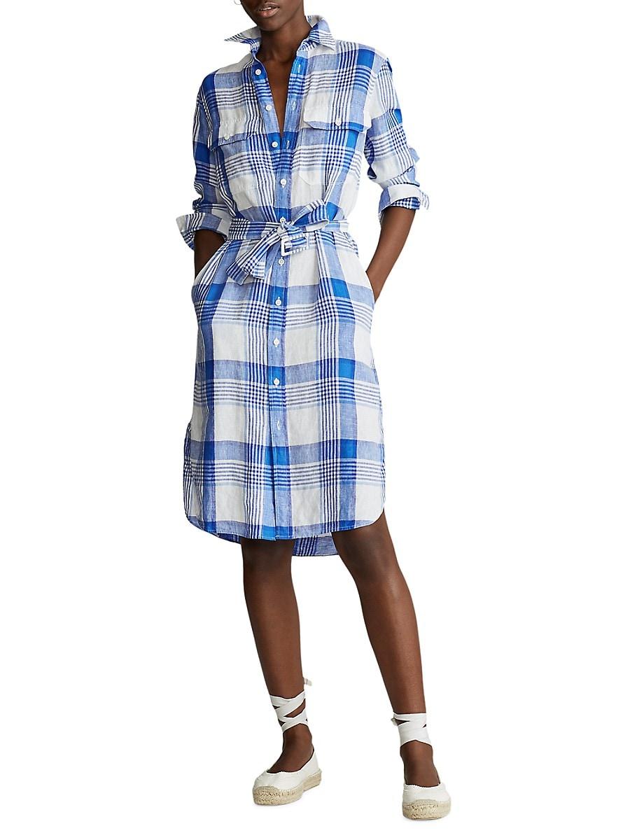 Polo Ralph Lauren Plaid Linen Shirtdress in Blue | Lyst Australia