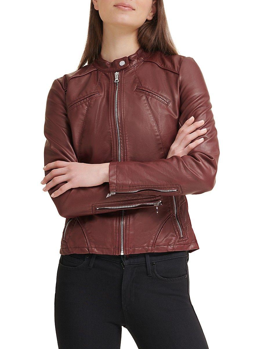 Guess maroon hotsell leather jacket