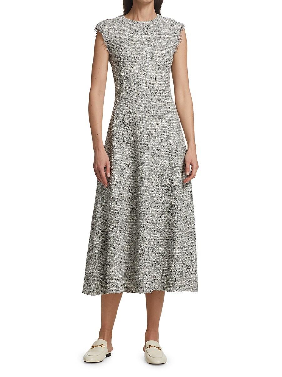 St. John Bouclé Tweed Knit Midi Dress in Gray | Lyst