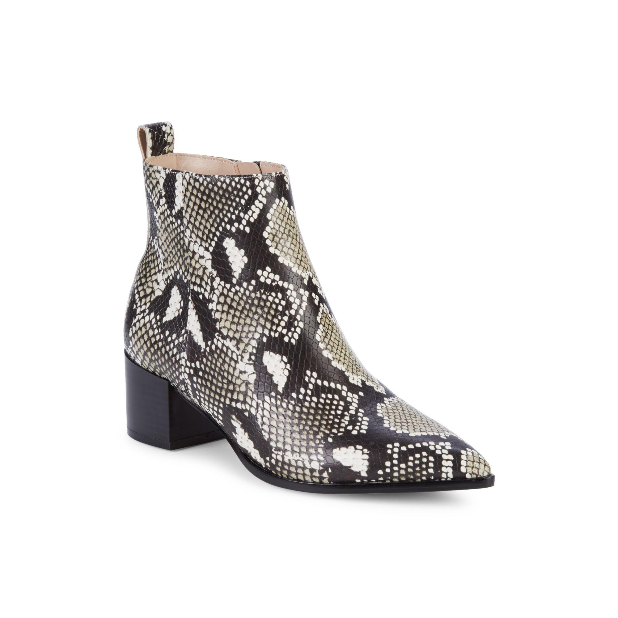 Saks Fifth Avenue Emerson Snake-print Leather Ankle Boots in Brown - Lyst