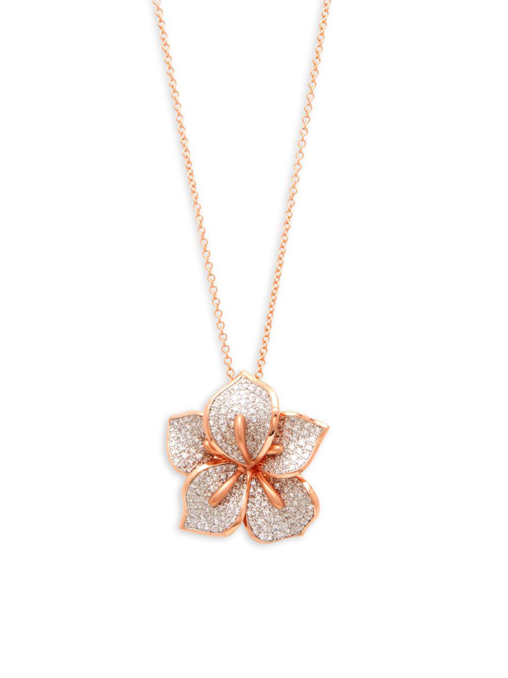Effy Diamond And 14k Rose Gold Flower Pendant Necklace in Metallic | Lyst  Canada