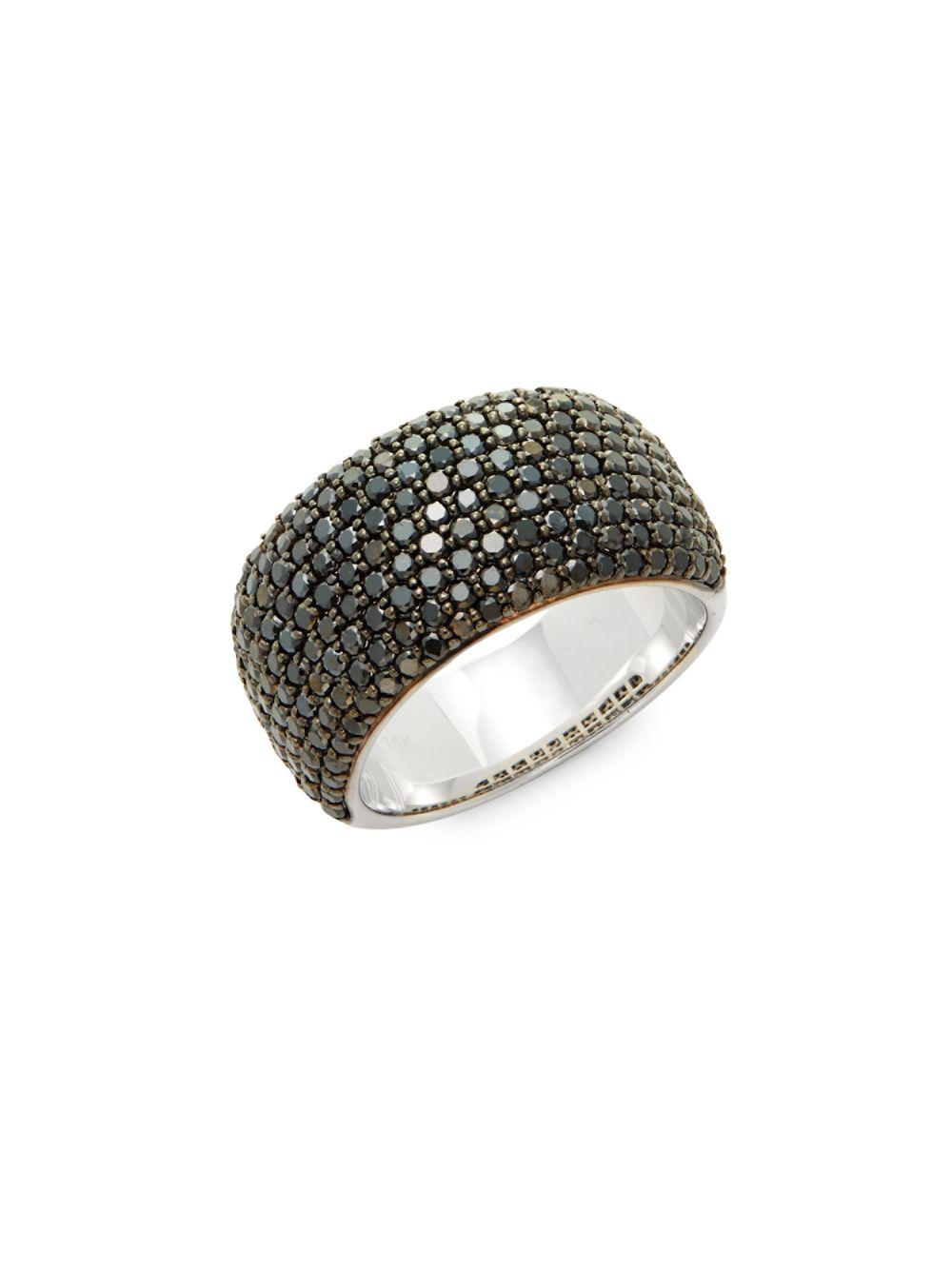 Effy Caviar Diamond, Black Diamond & 14k White Gold Band Ring in Silver