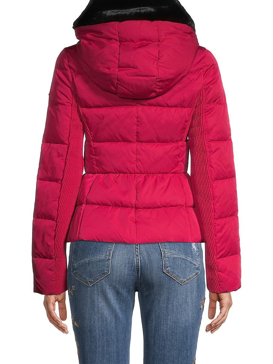 Armani Jeans Faux Fur-trim Down Puffer Jacket in Red | Lyst UK