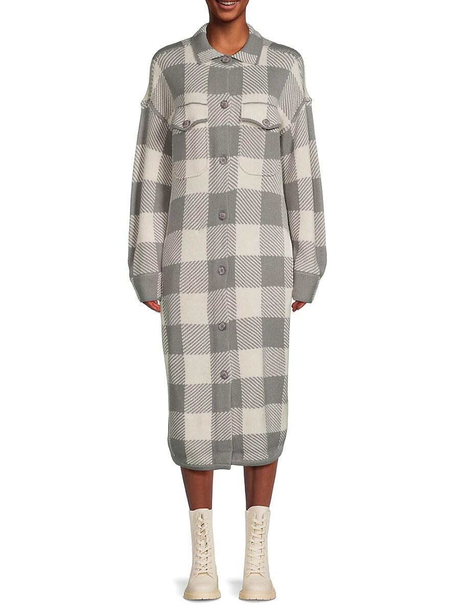 360cashmere 360 Sweater Indigo Plaid Midi Shirt Dress in Natural