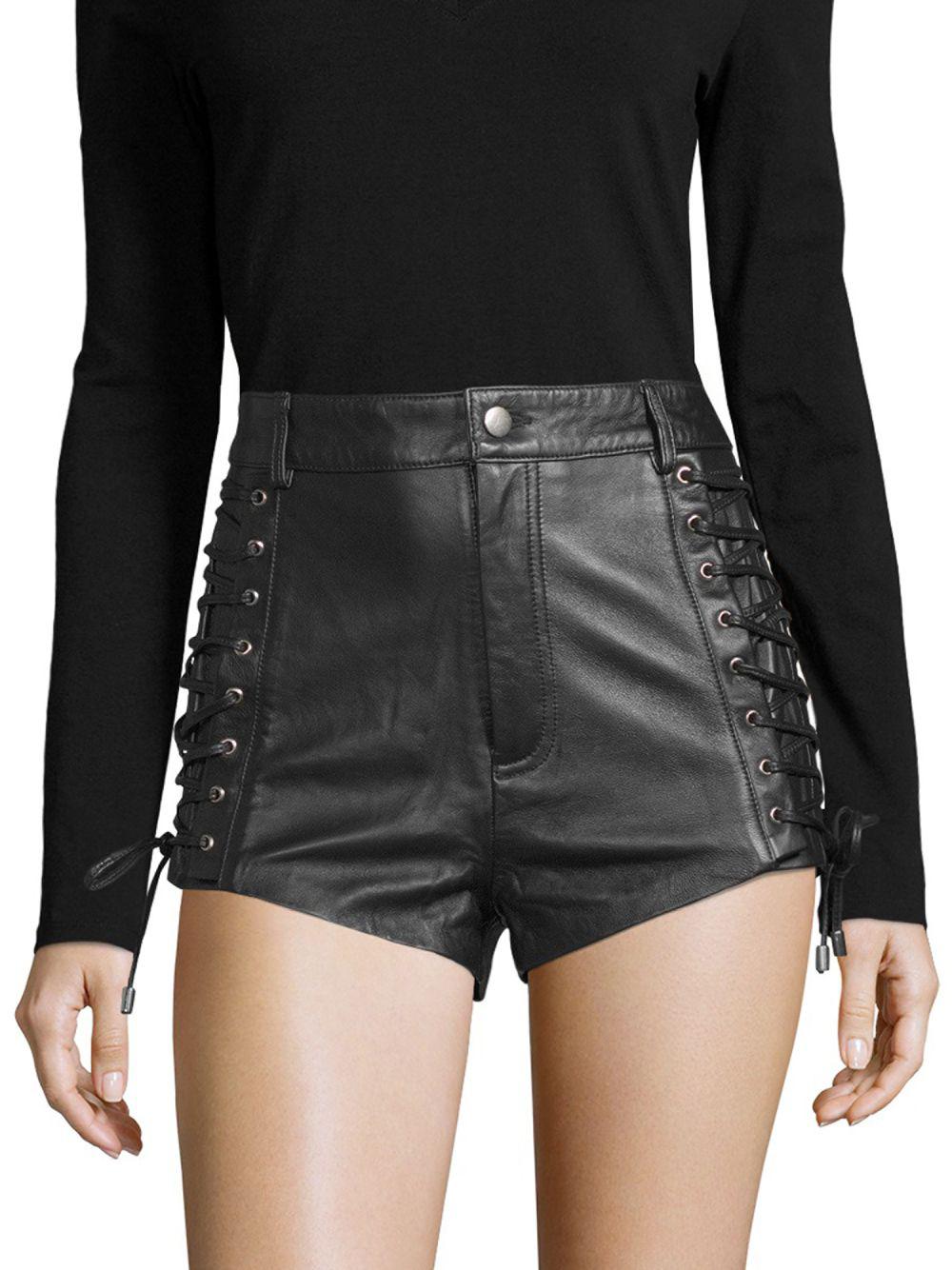 LPA Lace-up Leather Shorts in Black | Lyst