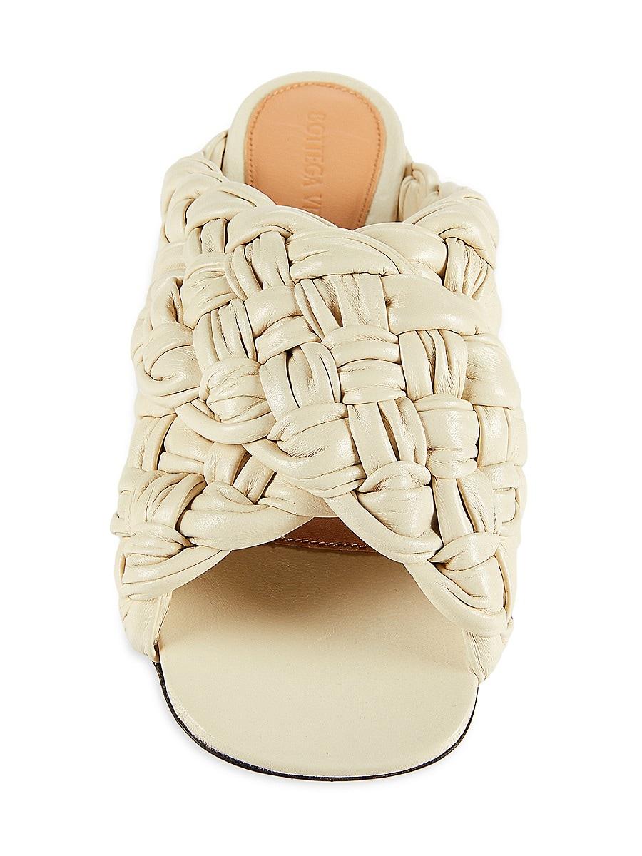 Bottega Veneta Knot Strap Leather Flat Sandals in White | Lyst