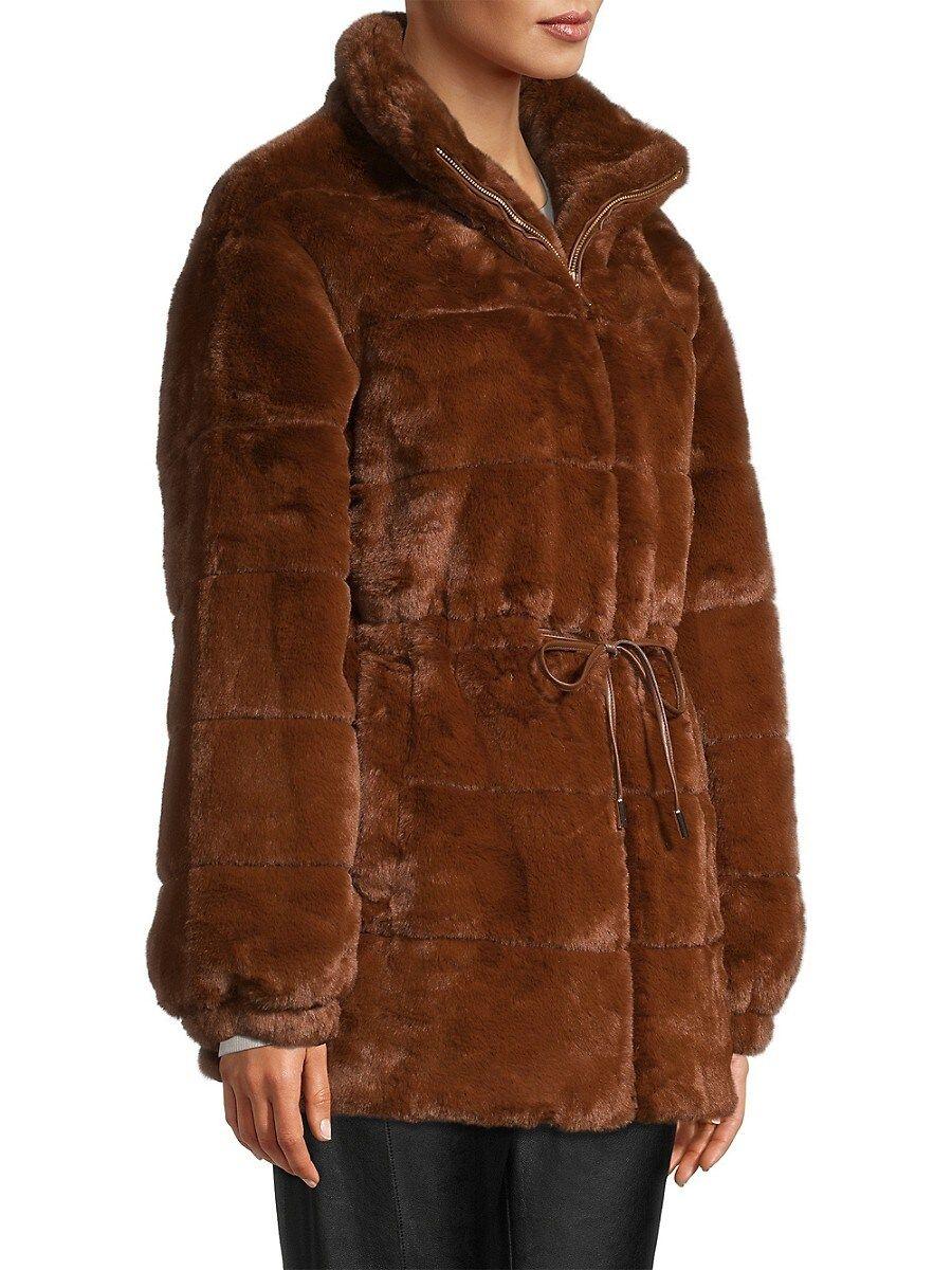 Elie Tahari Faux Fur Coat Brown | Lyst