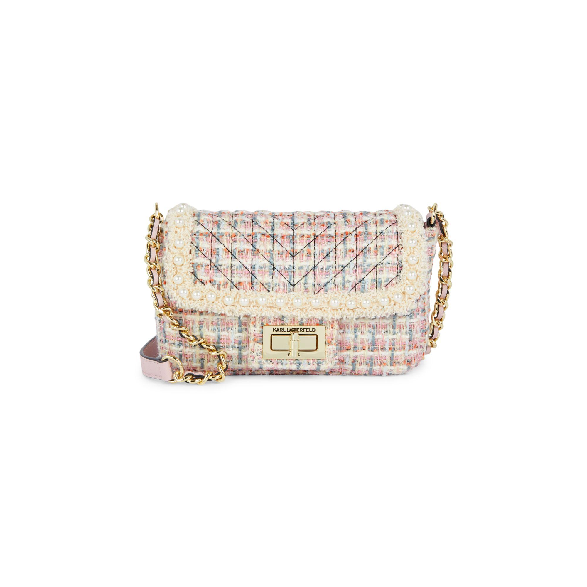 Karl Lagerfeld Agyness Faux Pearl-embellished Tweed Shoulder Bag