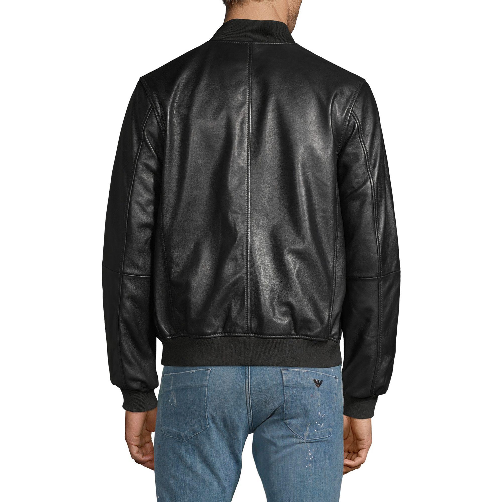 Saks Fifth Avenue Full-zip Leather Bomber Jacket in Black for Men - Lyst