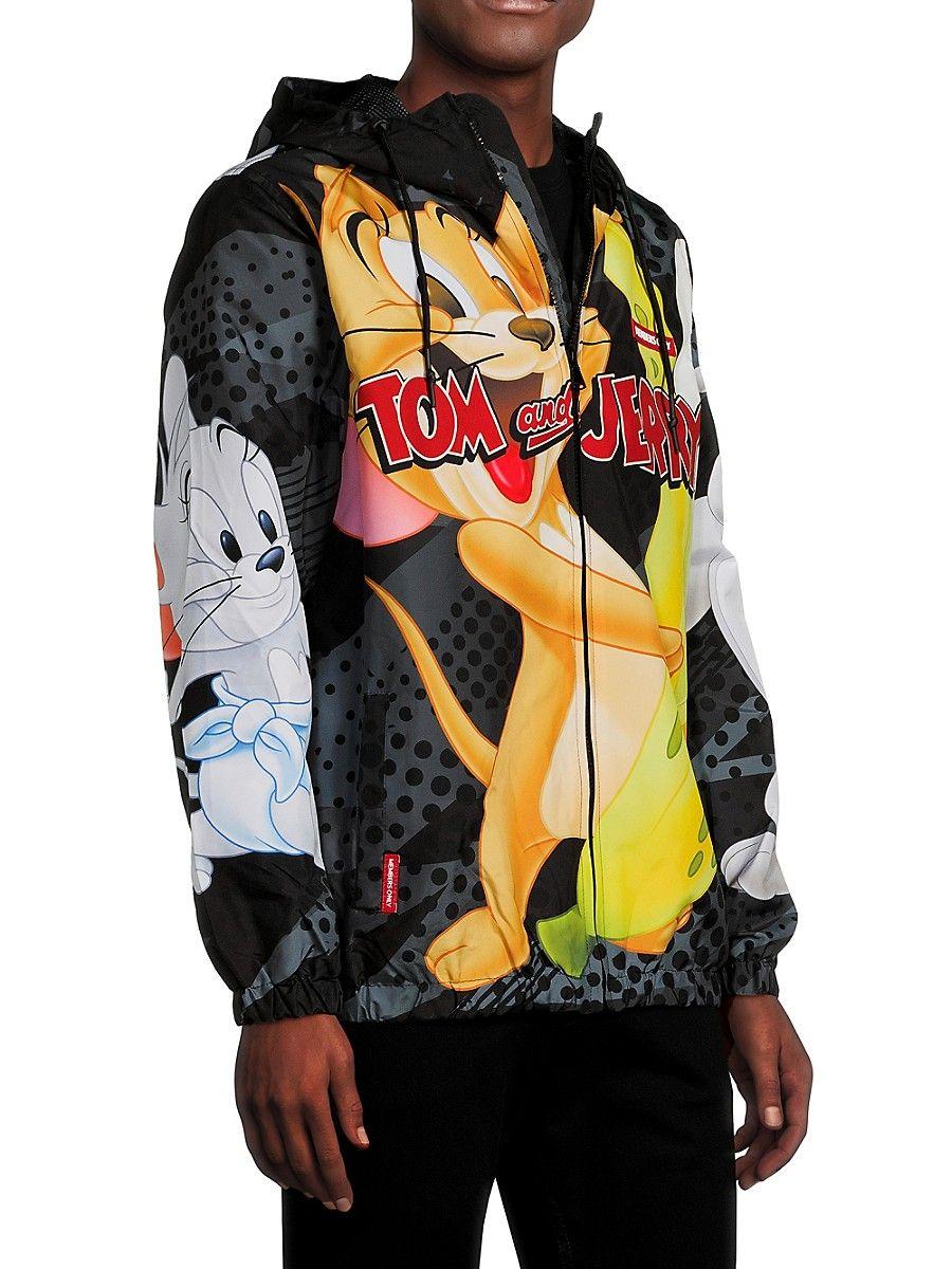 Members Only Tom & Jerry Graphic Hooded Jacket in Black for Men