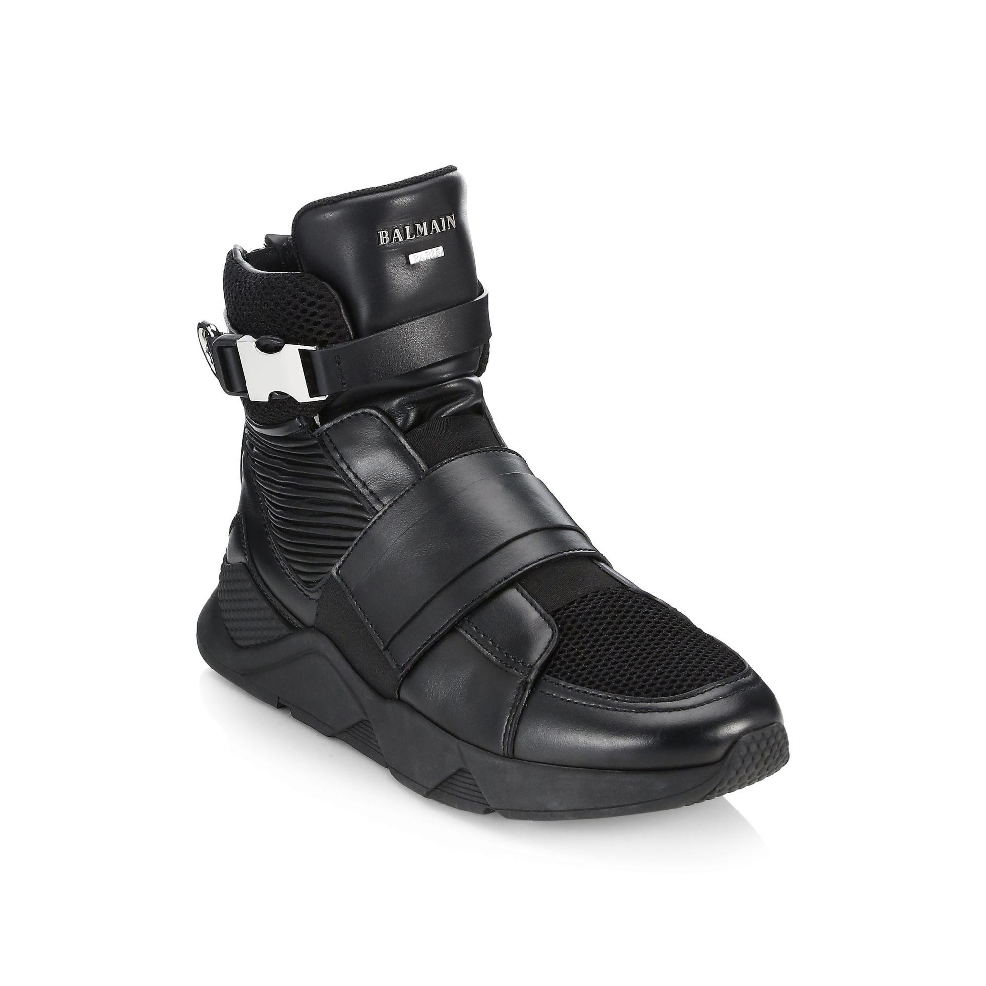 Balmain Leather Logo High-top Sneakers in Black for Men - Lyst