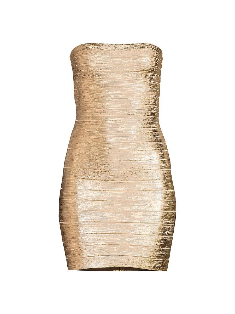 Hervé Léger Metallic Strapless Mini Bodycon Dress in Natural Lyst