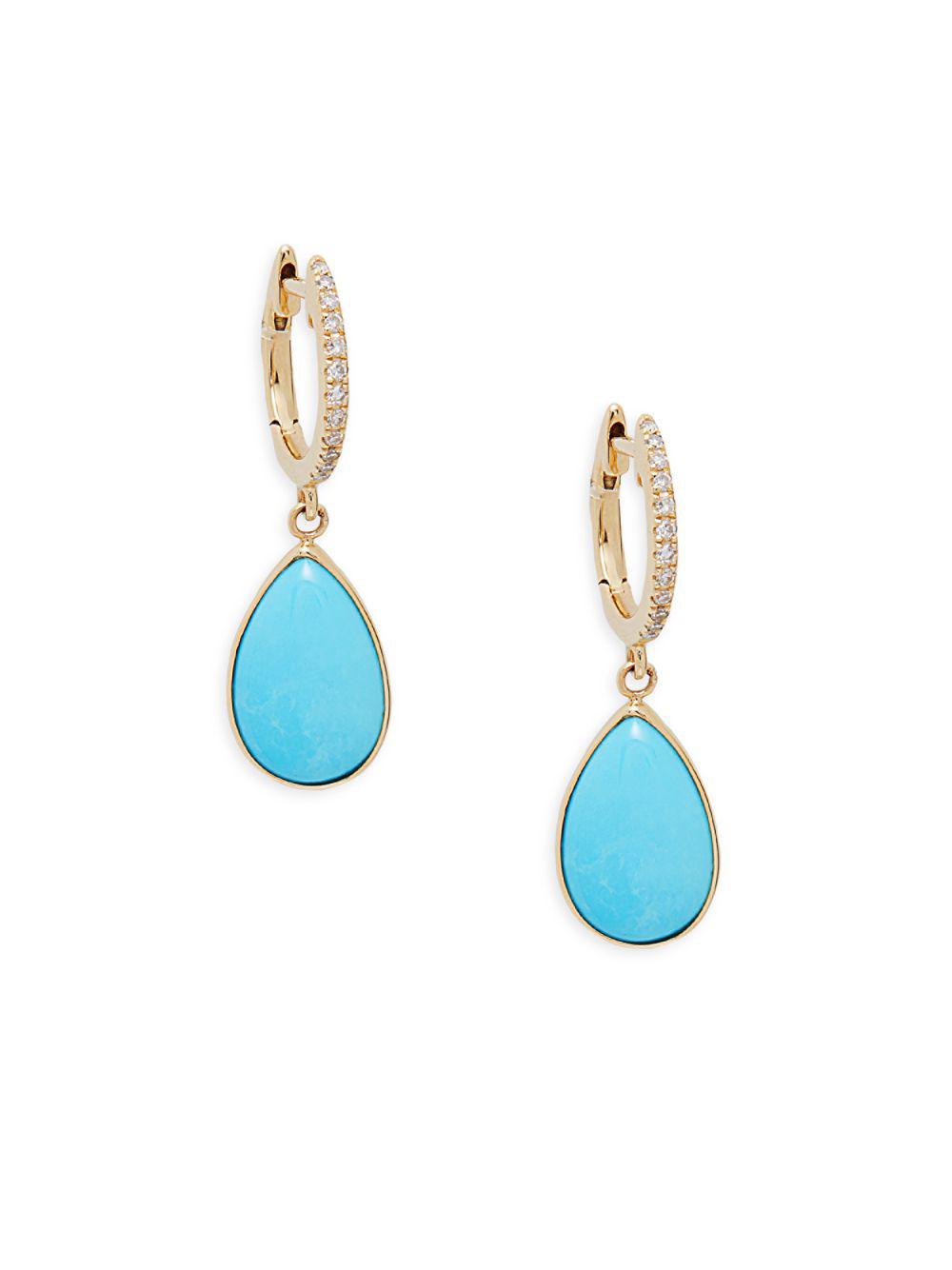 Effy 14k Gold Turquoise & Diamond Dangle Drop Earrings in Metallic Lyst