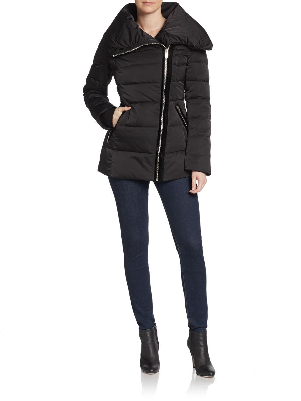 Vera Wang Asymmetrical Quilted Puffer Jacket in Black | Lyst