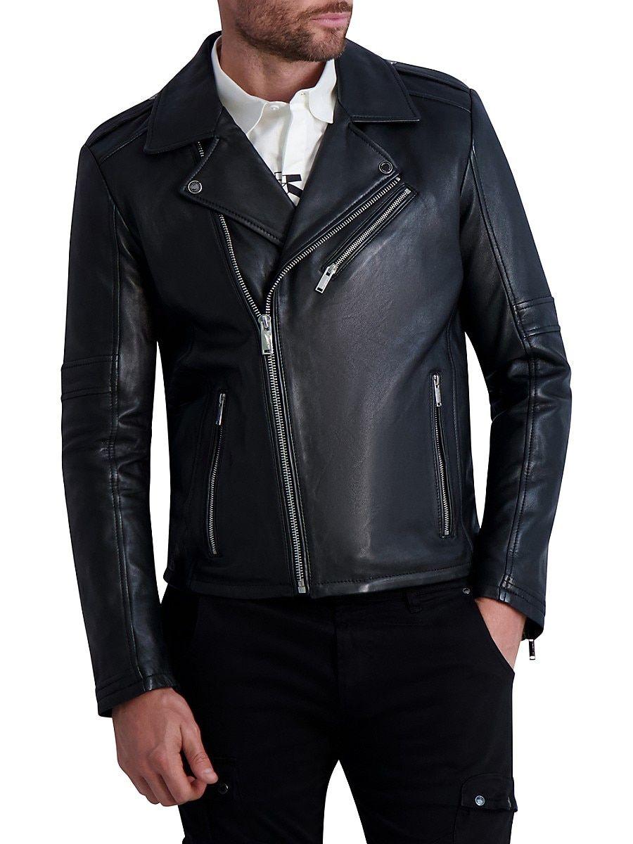 Karl Lagerfeld Leather Notch Lapel Moto Jacket in Black for Men | Lyst