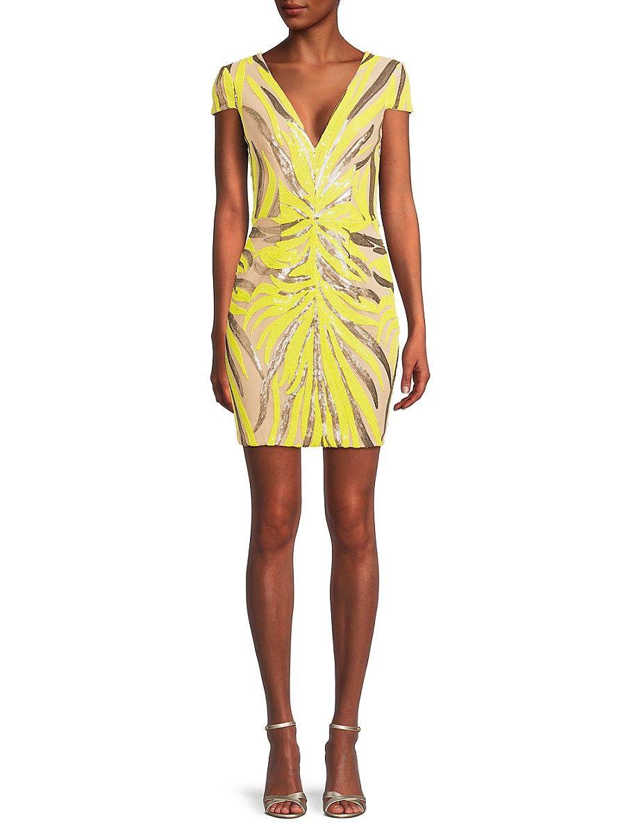 Dress the Population Zoe Sequin Mini Sheath Dress in Yellow Lyst