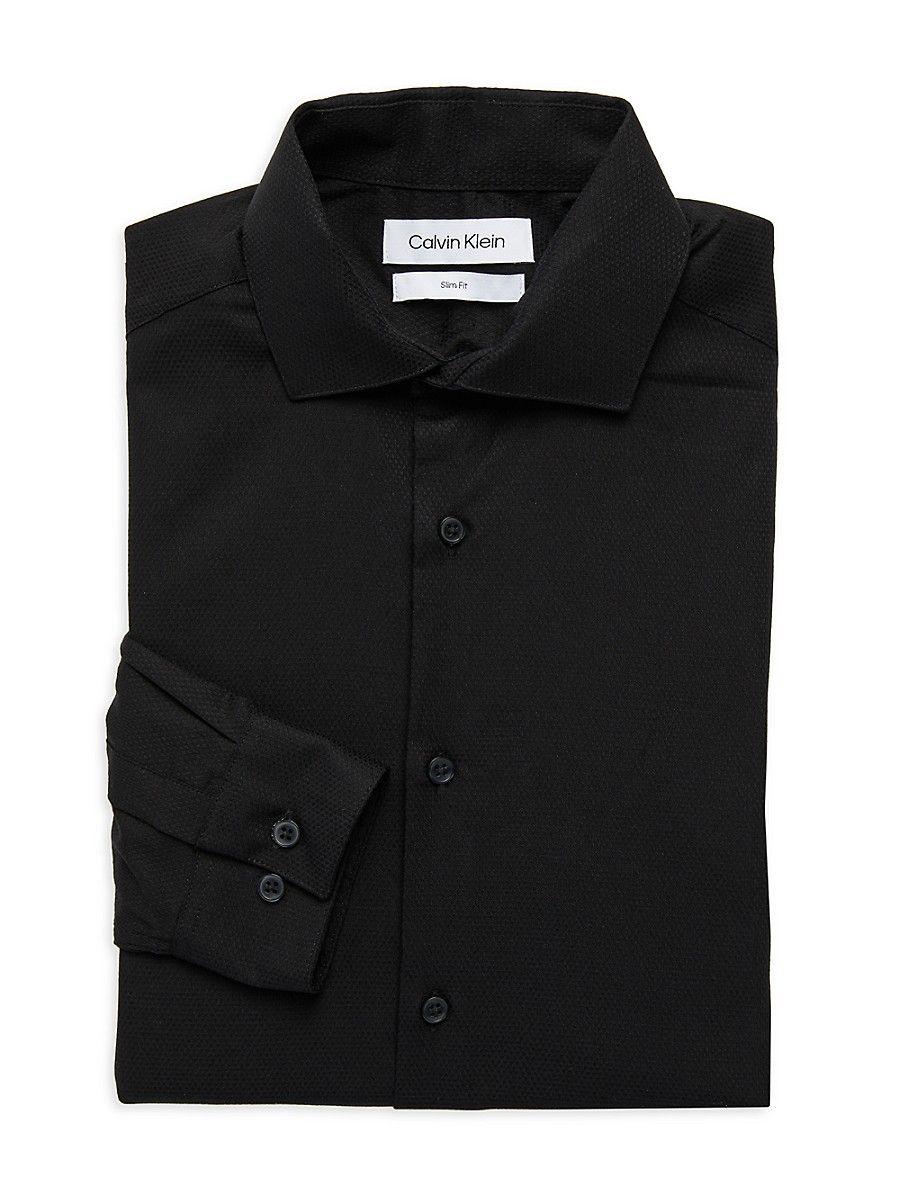 Calvin Klein Slim Fit Jacquard Dress Shirt in Black for Men | Lyst