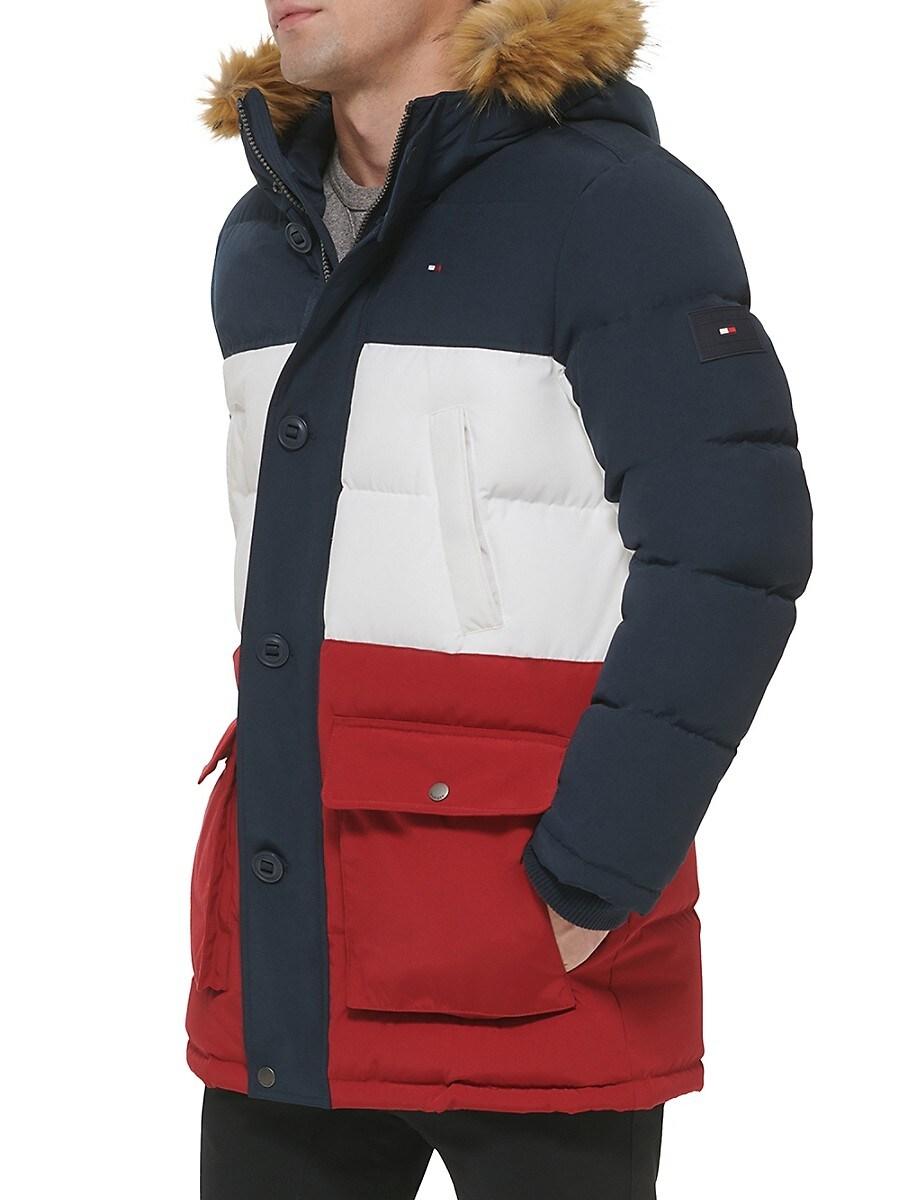 Tommy Hilfiger Men's Hooded Puffer Jacket With Faux Fur Trim