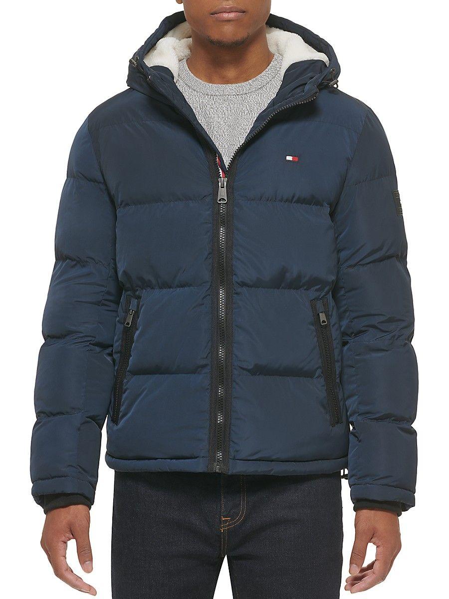 Tommy Hilfiger Faux Fur Lined Hooded Puffer Jacket in Blue for Men | Lyst