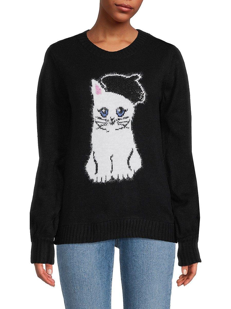 Karl Lagerfeld Fuzzy Choupette Motif Sweater in Black | Lyst