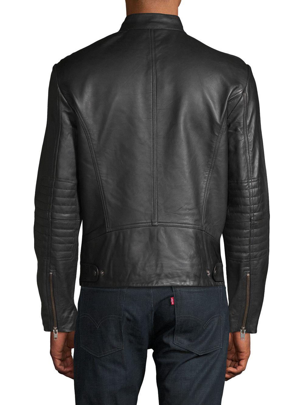 Saks Fifth Avenue Full-zip Leather Biker Jacket in Black for Men - Lyst