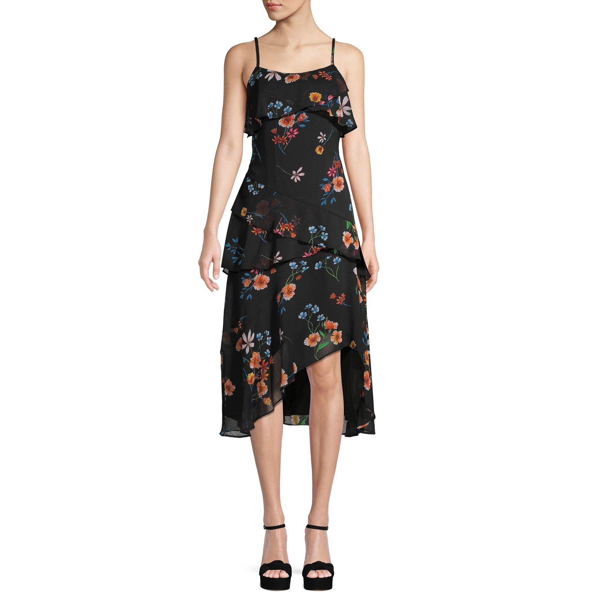 RACHEL Rachel Roy Synthetic Floral Ruffled Midi Dress in Black Combo ...