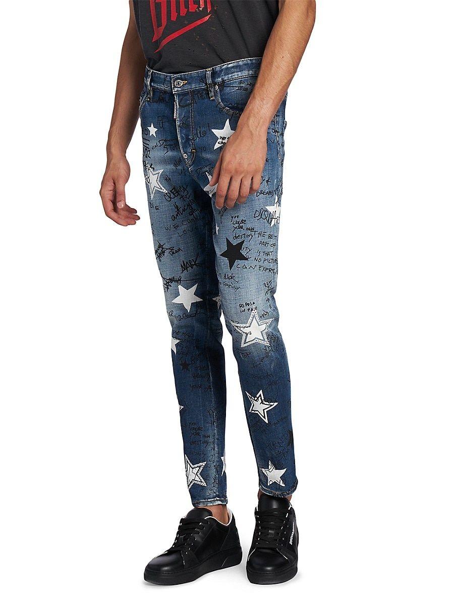 DSquared² Skater Graphic Print Skinny Jeans in Blue for Men | Lyst
