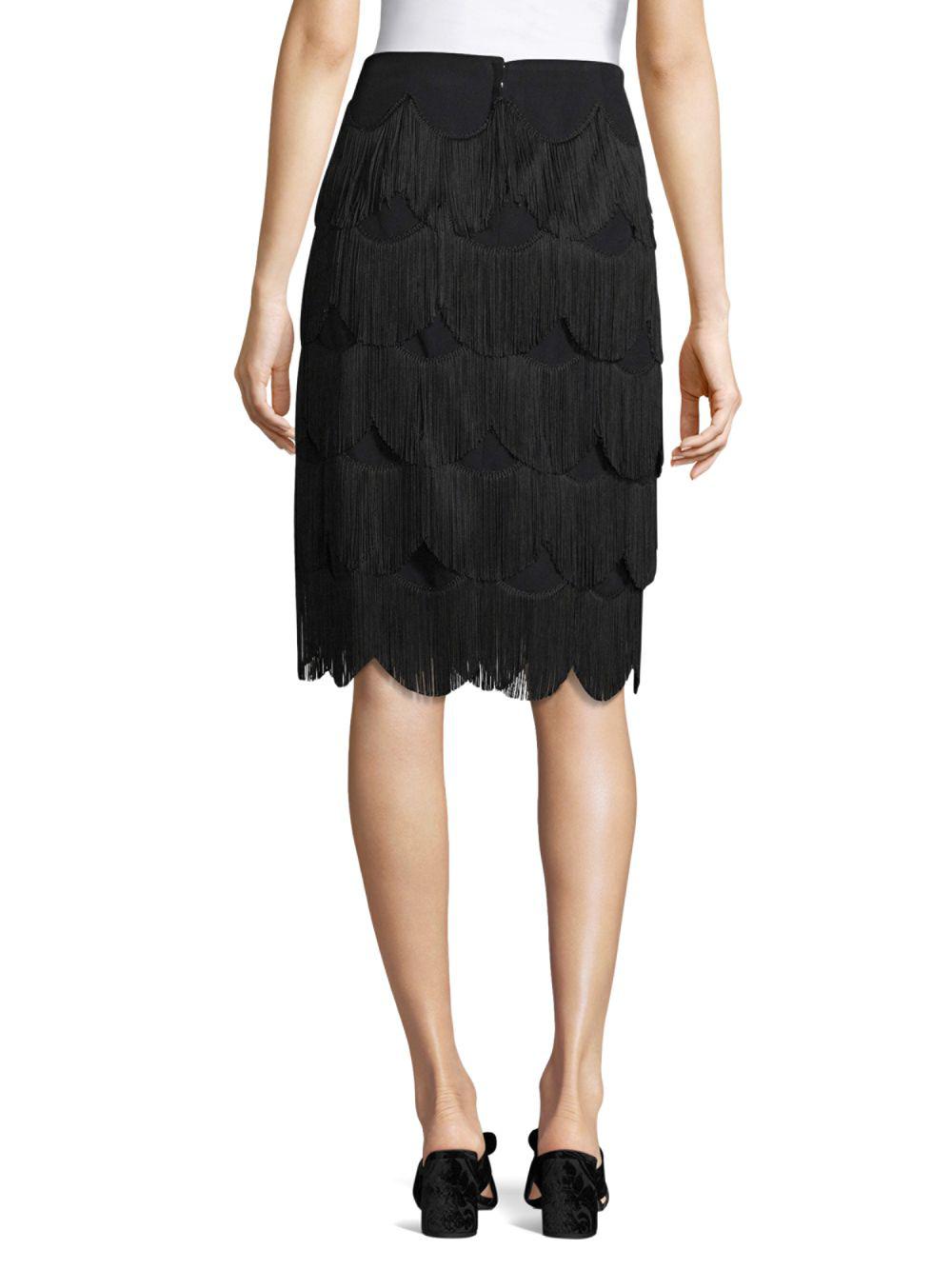 Marc Jacobs Silk Knee-length Fringe Skirt in Black - Lyst