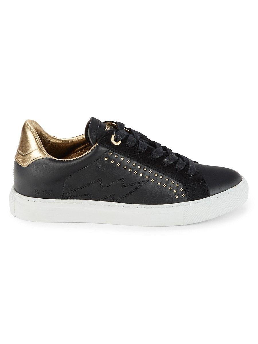 Zadig & Voltaire Studded Leather Lightning Bolt Sneakers in Black | Lyst