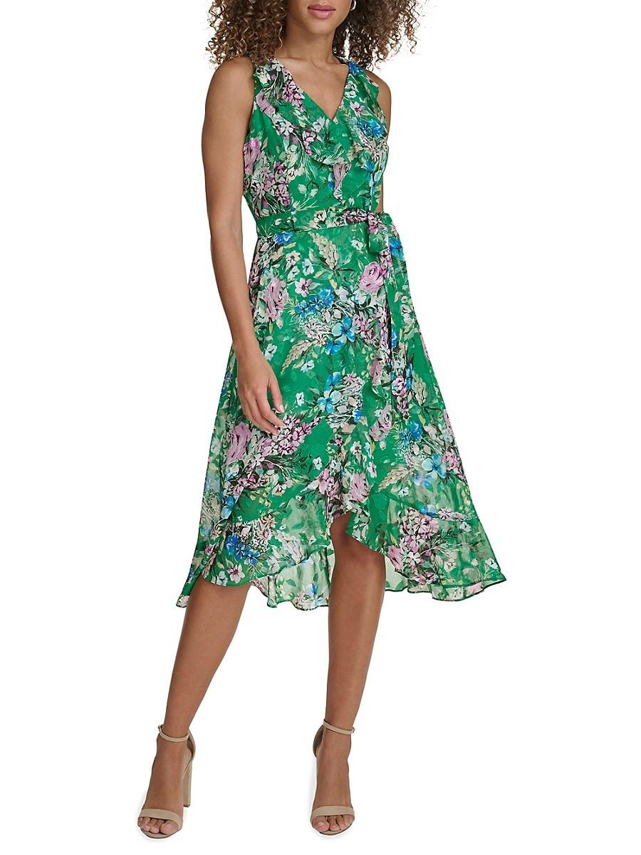 Kensie Floral Wrap Knee Length Dress in Green Lyst UK