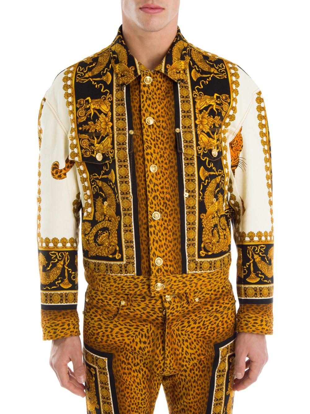 Versace Leopard Graphic Baroque Denim Jacket for Men - Lyst