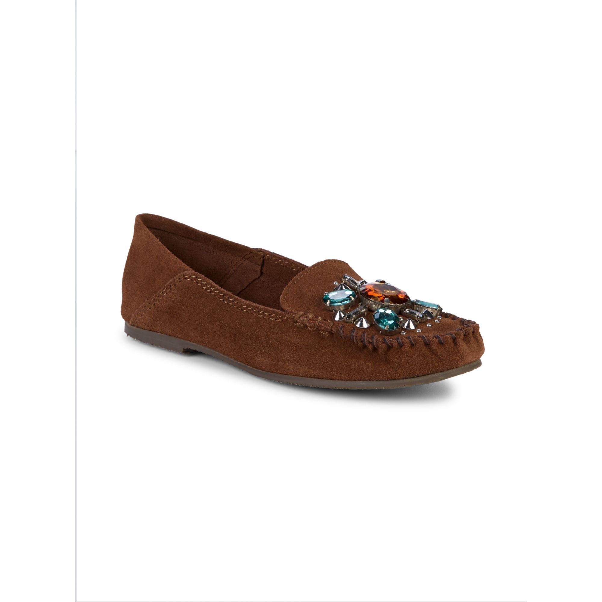 Free People Embellished Suede Loafers in Brown - Lyst