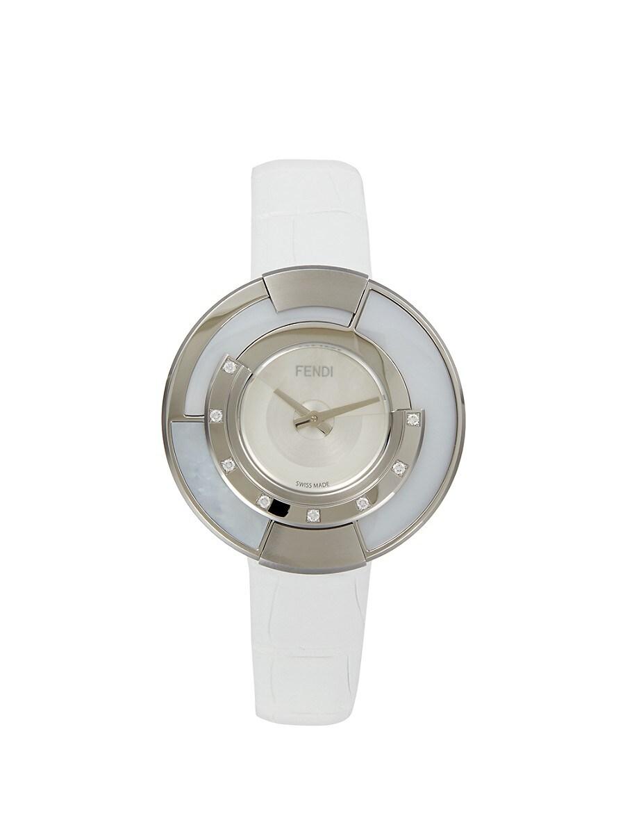 Policromia 38mm Stainless Steel Case Leather Strap 0.10 Tcw Diamond Watch