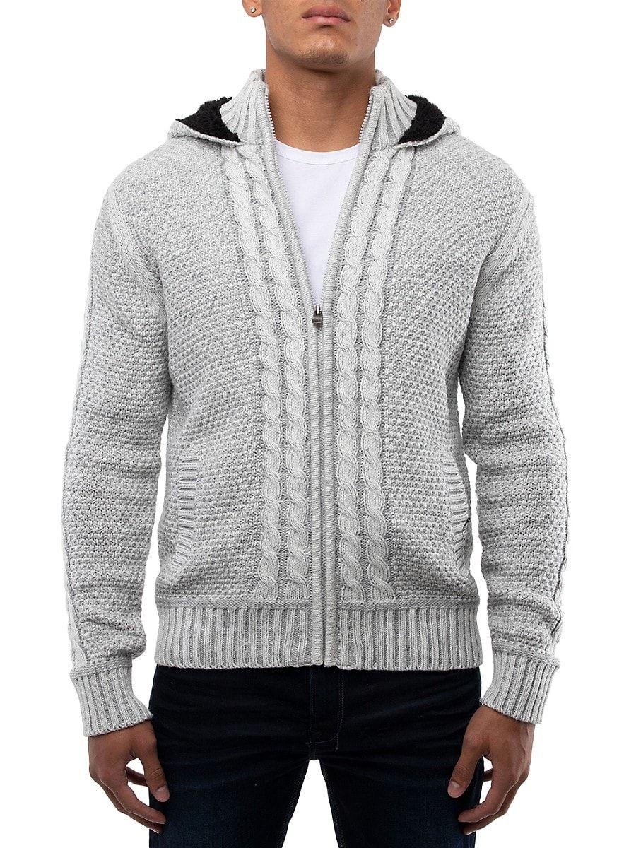 Xray Jeans X Ray Faux Shearling Hooded Cable Knit Sweater Jacket in ...