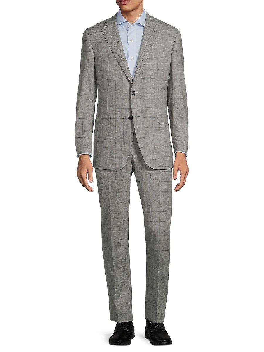 Samuelsohn Windowpane Wool Blend Suit in Gray for Men | Lyst