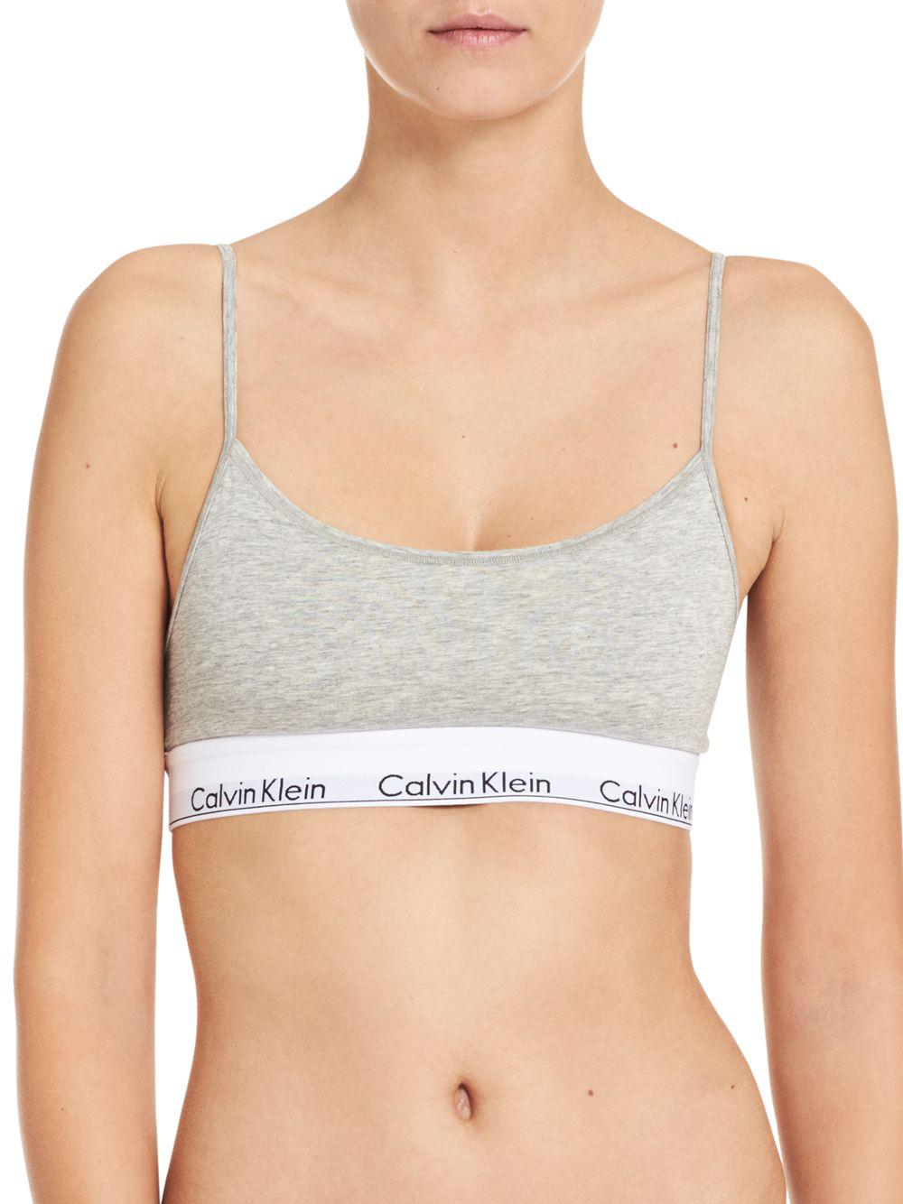 Calvin Klein Modern Cotton Skinny Strap Bralette in Grey (Grey) - Lyst