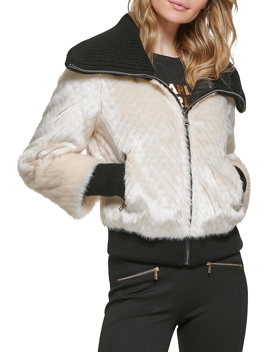 Karl Lagerfeld Funnel Neck Faux Fur Bomber Jacket in Black Lyst