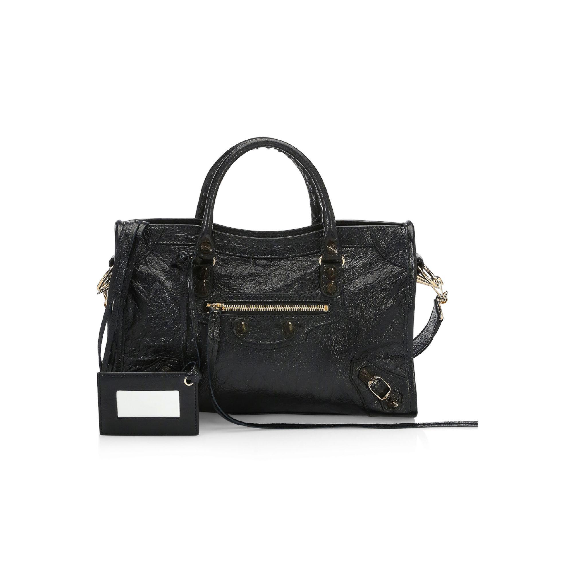 Balenciaga Small Classic City Spike Leather Satchel in Black | Lyst