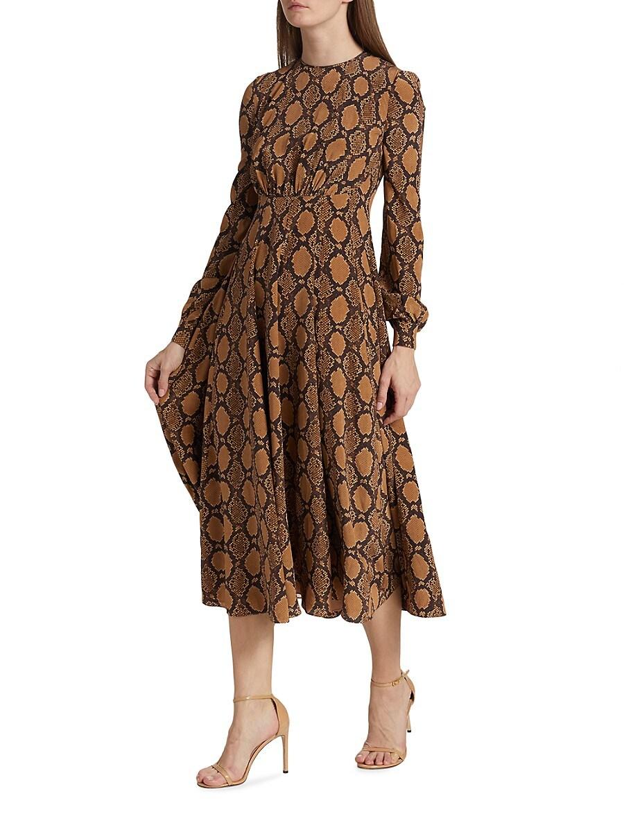 Michael Kors Flare Snakeskin print Midi dress in Brown Lyst UK