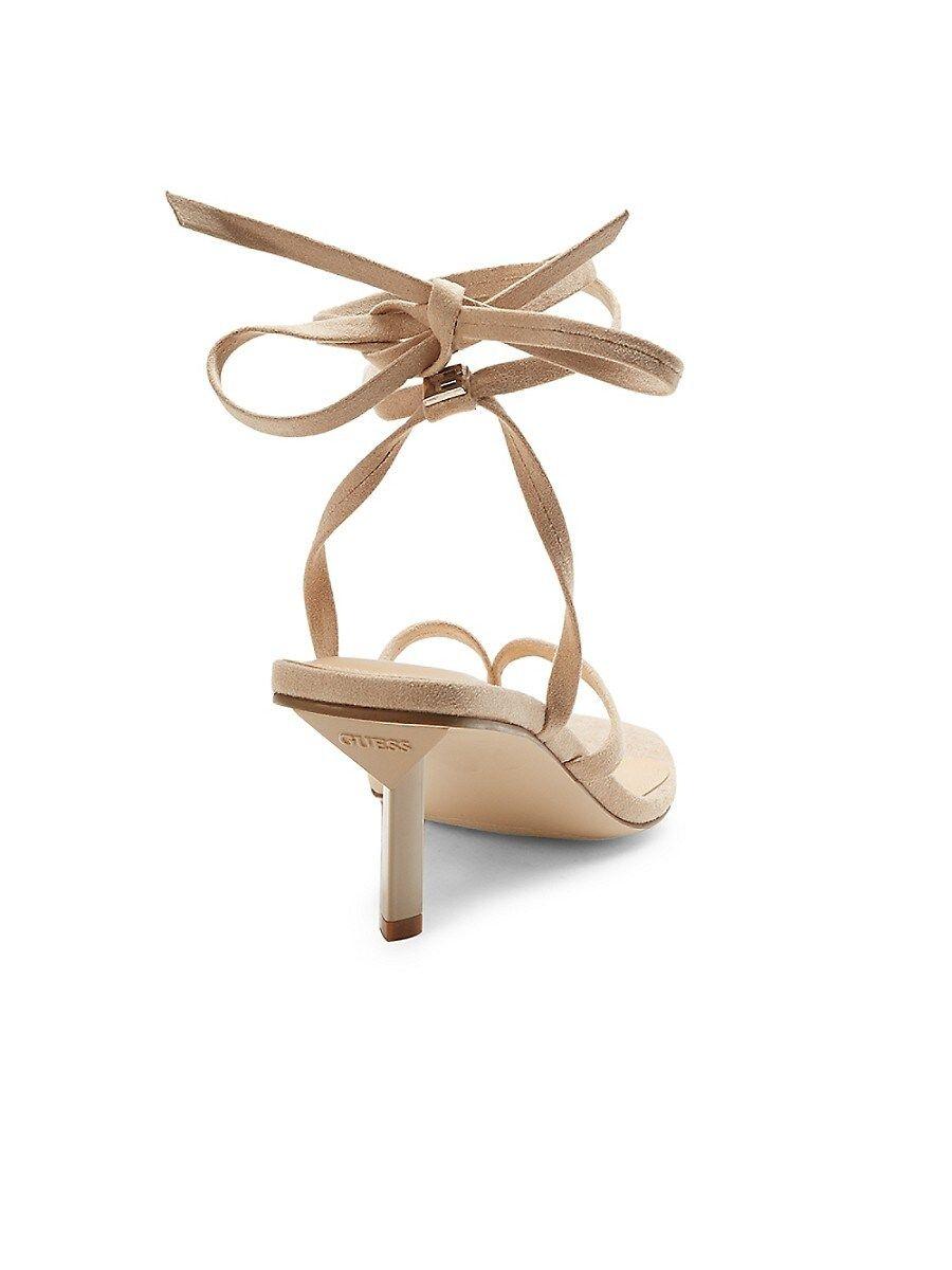 Guess Ankle Wrap Kitten Heel Sandals in Metallic | Lyst