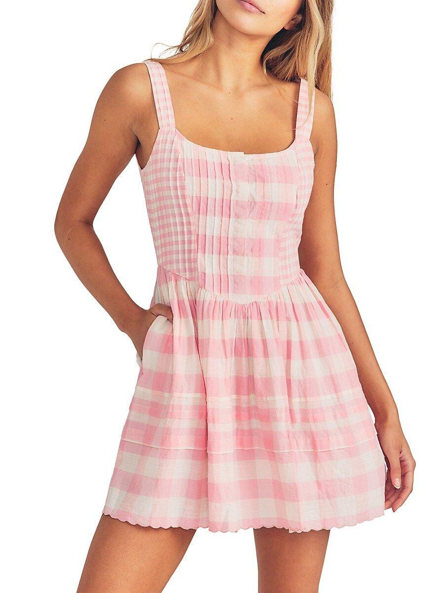 LoveShackFancy Chennedy Gingham Pleated Mini Dress in Pink | Lyst