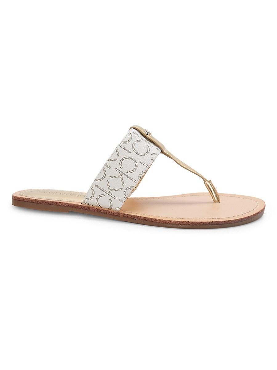 Calvin Klein Monogram Flat Thong Sandals in Natural | Lyst