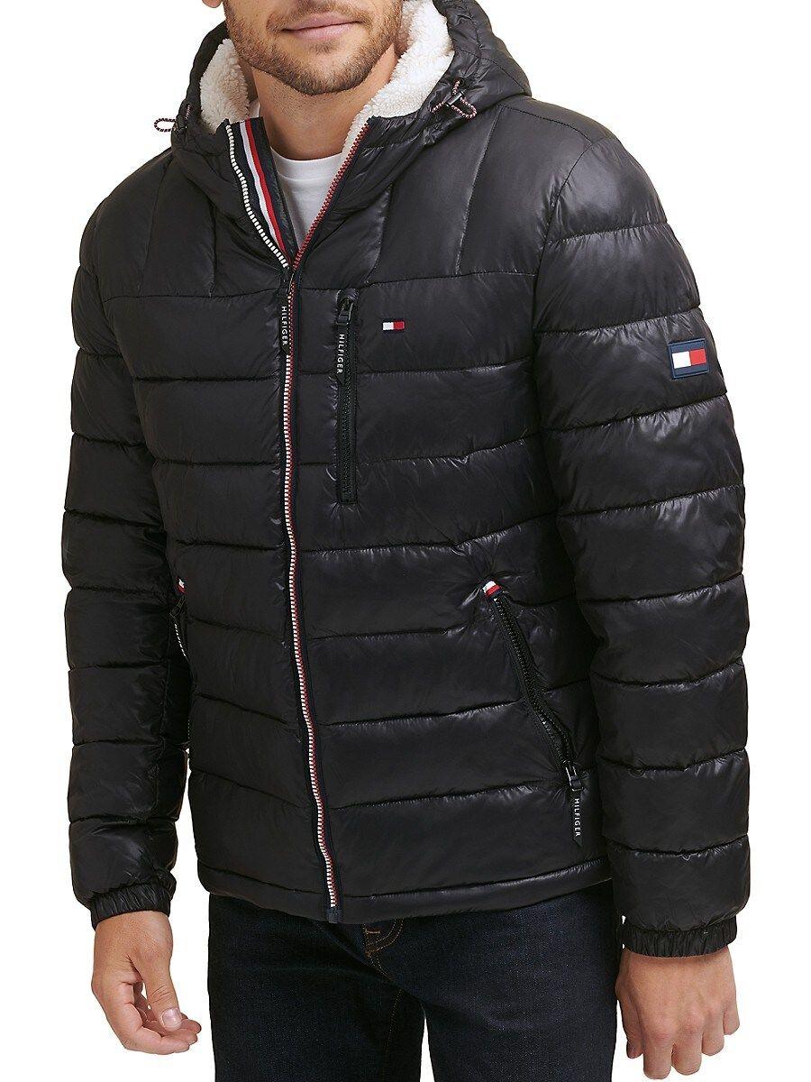 Tommy Hilfiger Faux Fur Hooded Puffer Jacket in Black for Men | Lyst