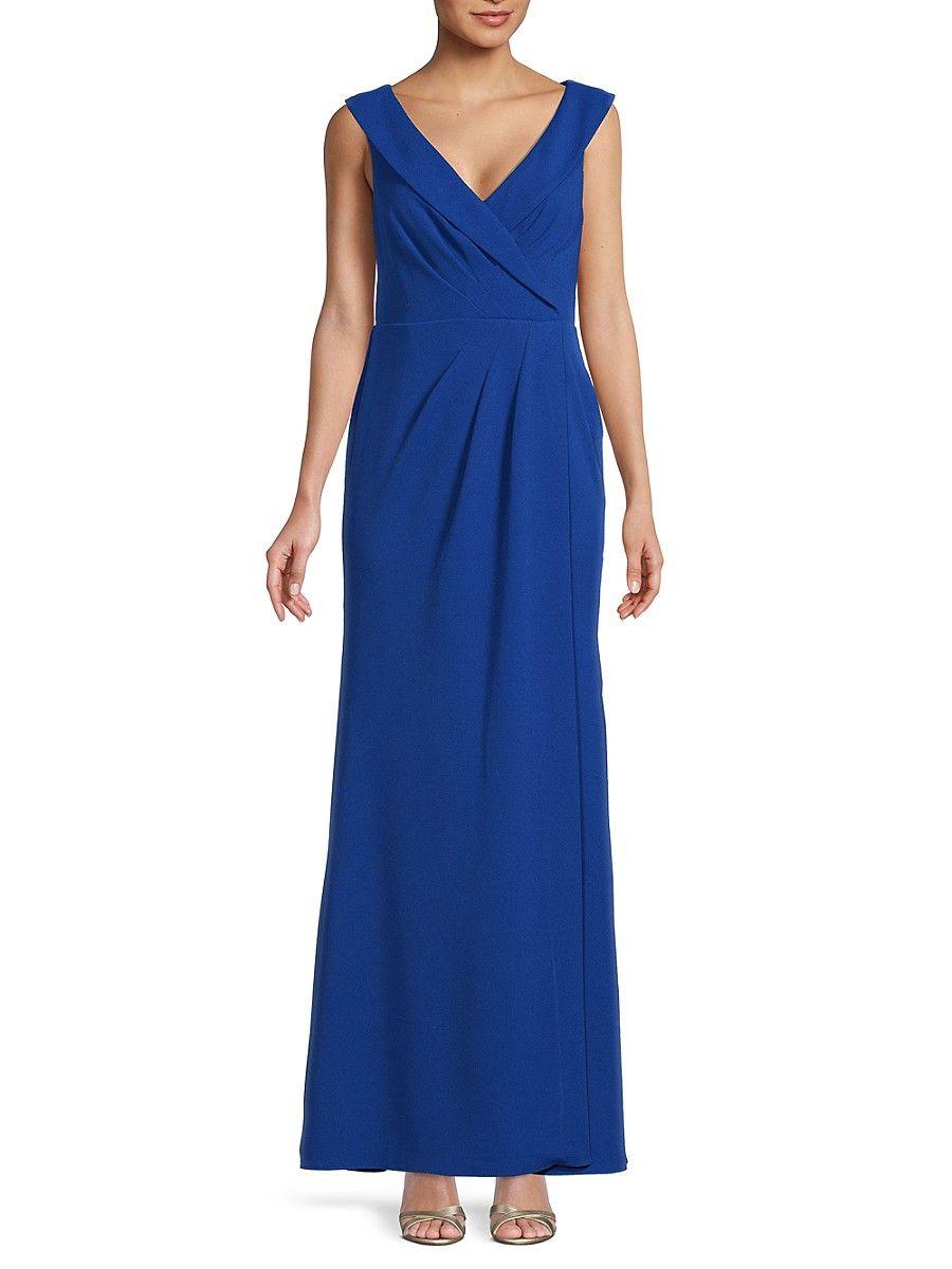 Adrianna Papell Draped Collared Gown in Blue | Lyst