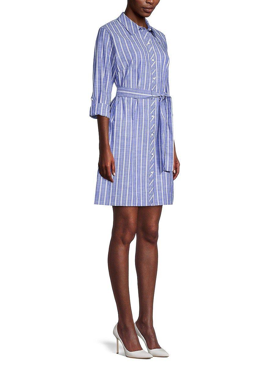 Tommy Hilfiger Striped & Belted Shirt Dress in Blue | Lyst