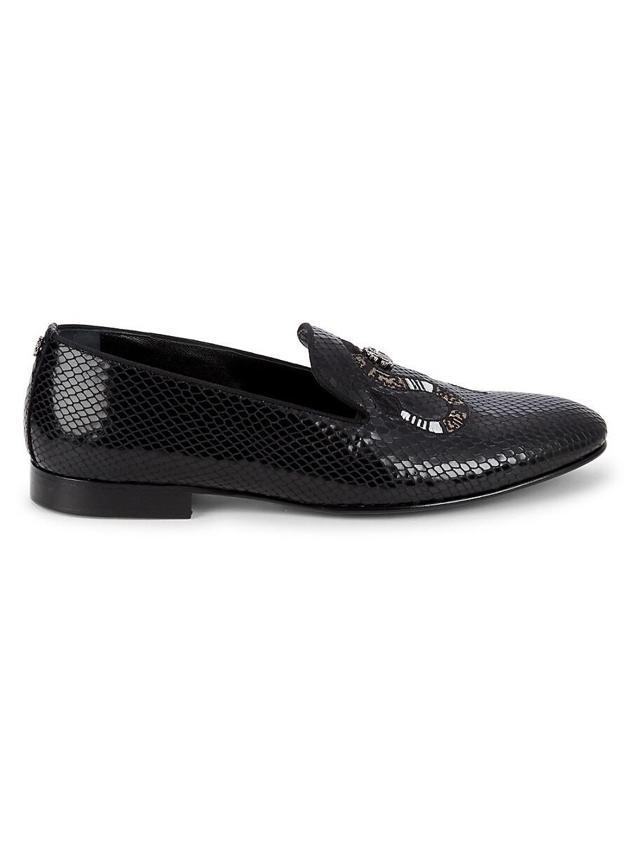Roberto Cavalli Snake-embossed Leather Loafers in Black for Men | Lyst