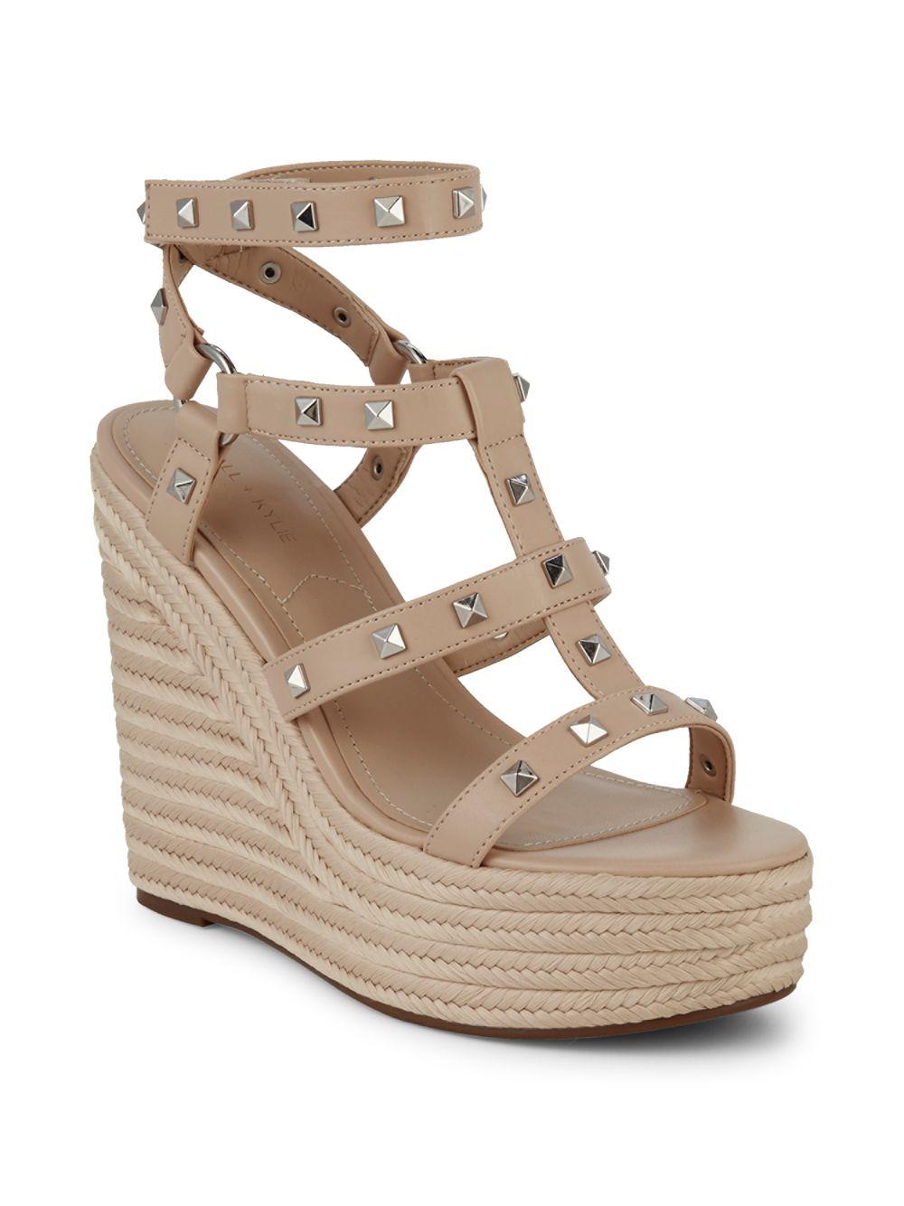 Studded Espadrille Wedges in Beige 