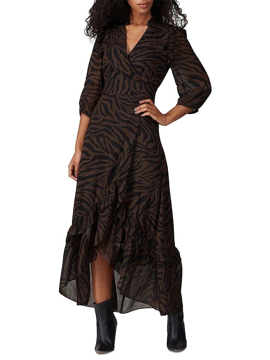 Ba & Sh Selena Zebra Print High Low Maxi Dress in Black | Lyst